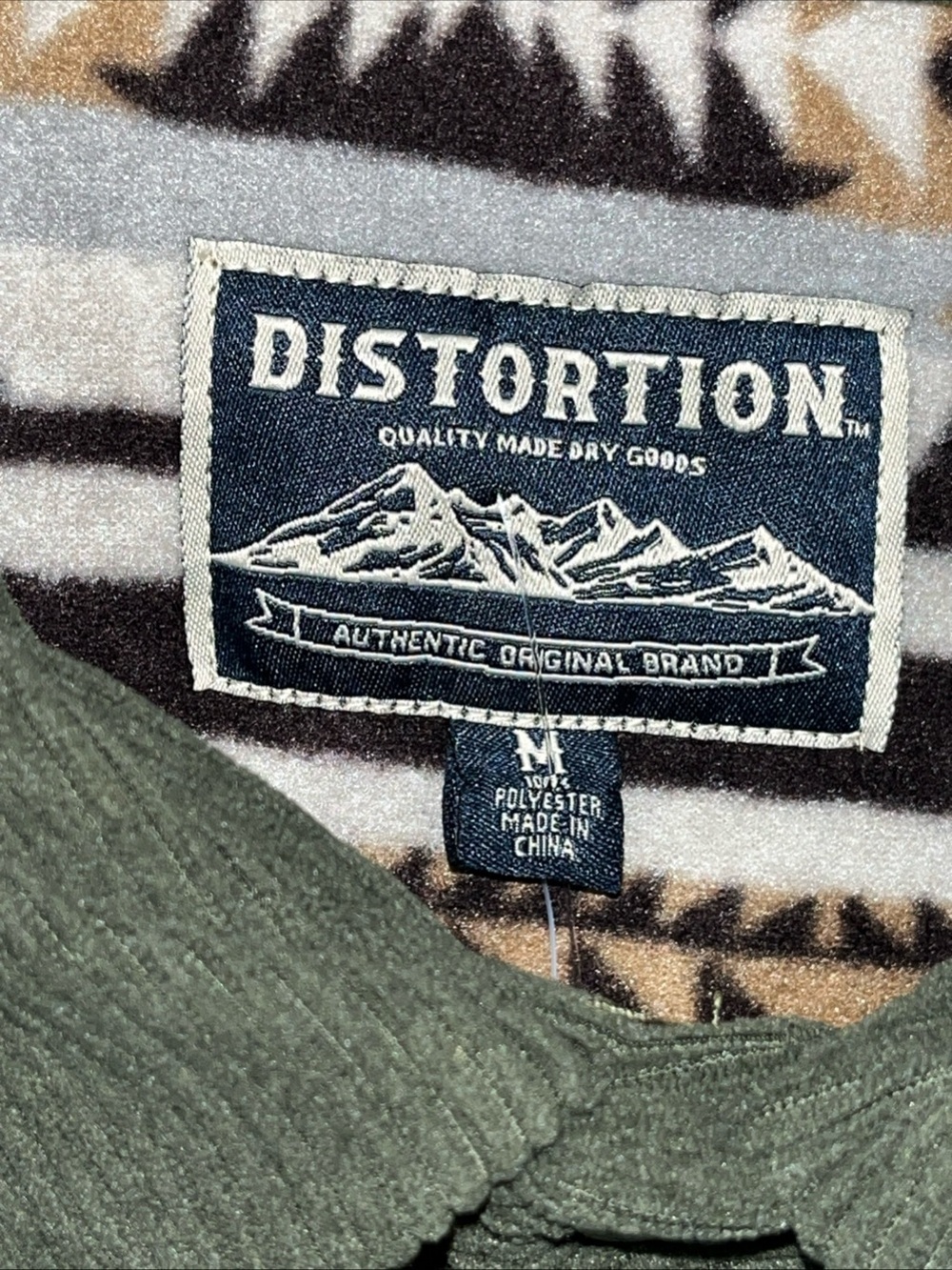 Distortion Olive Green Corduroy Aztec Fleece Lined Jacket Size M - Picture 3 of 8